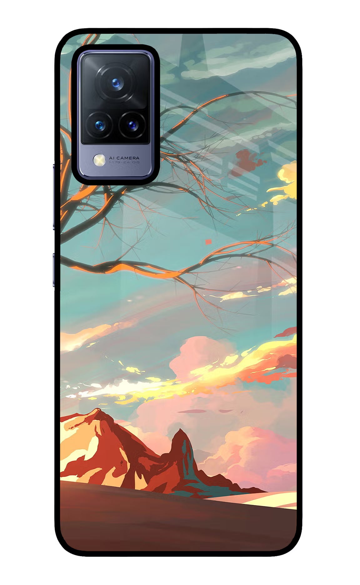 Scenery Vivo V21 Glass Case Back Cover by Casekaro