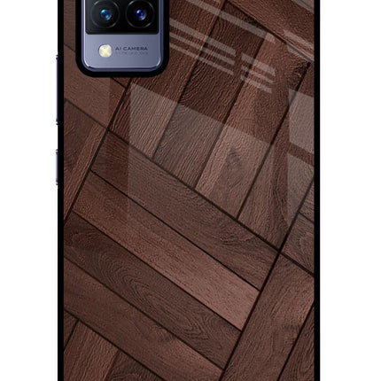 Wooden Texture Design Vivo V21 Glass Case Back Cover by Casekaro