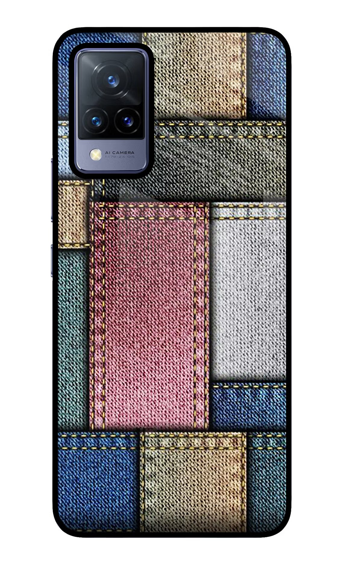 Multicolor Jeans Vivo V21 Glass Case