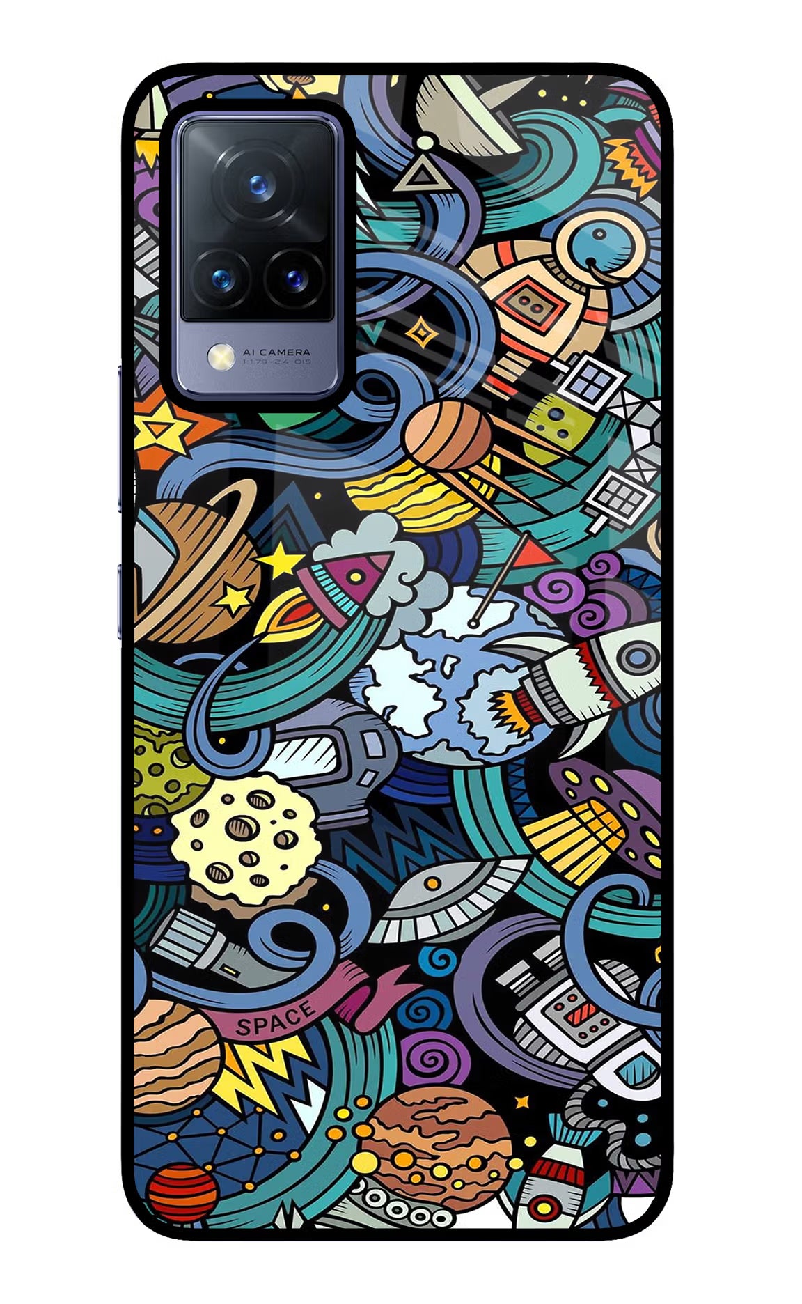 Space Abstract Vivo V21 Glass Case Back Cover by Casekaro