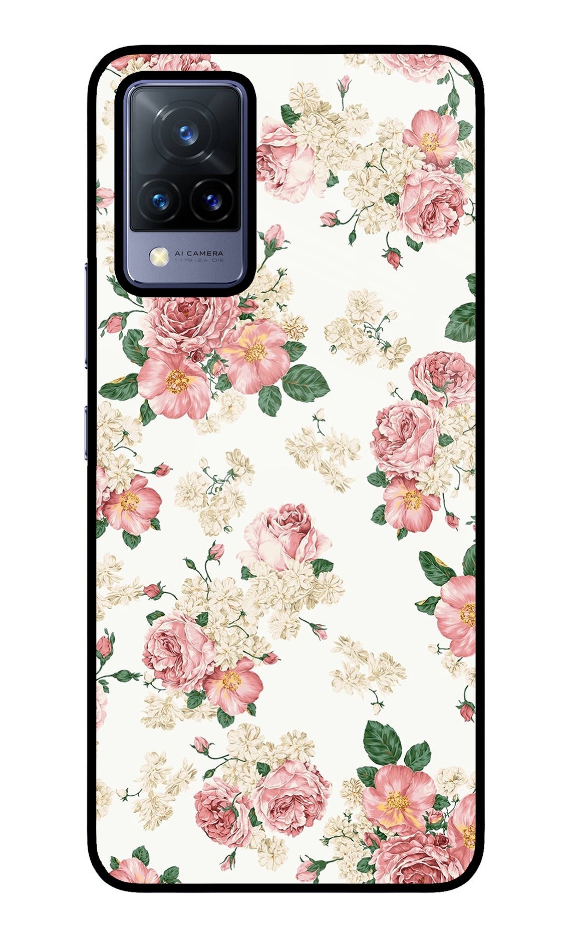 Flowers Vivo V21 Glass Case