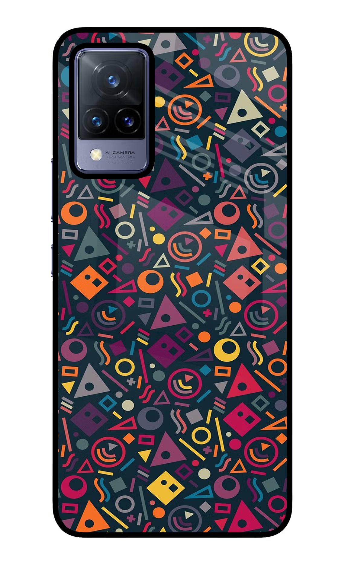 Geometric Abstract Vivo V21 Glass Case Back Cover by Casekaro