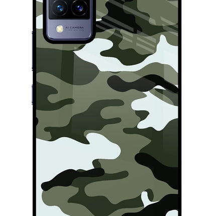 Camouflage Vivo V21 Glass Case Back Cover by Casekaro