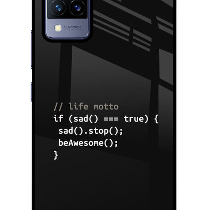 Life Motto Code Vivo V21 Glass Case Back Cover by Casekaro