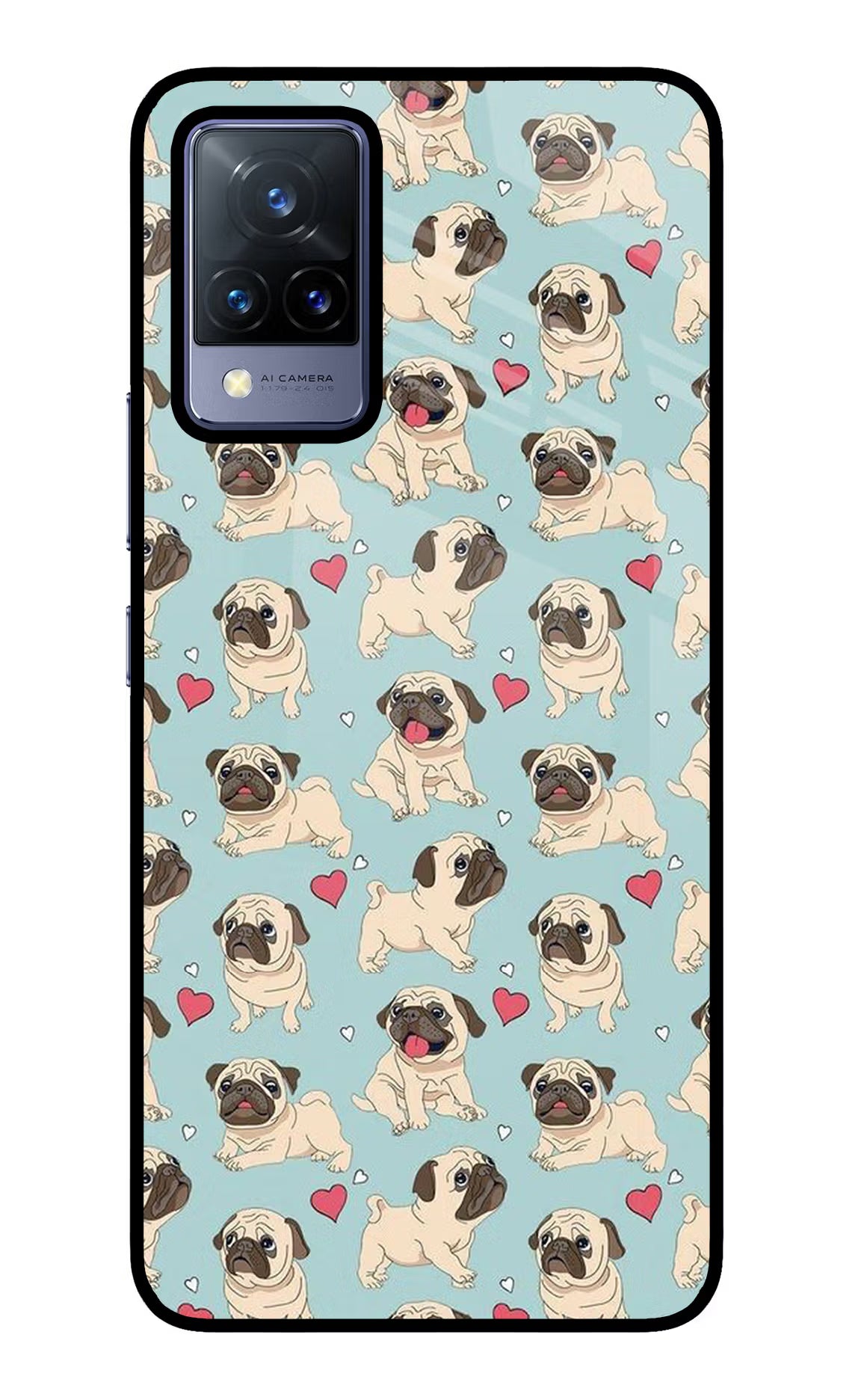 Pug Dog Vivo V21 Glass Case Back Cover by Casekaro
