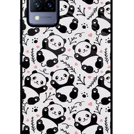 Cute Panda Vivo V21 Glass Case Back Cover by Casekaro