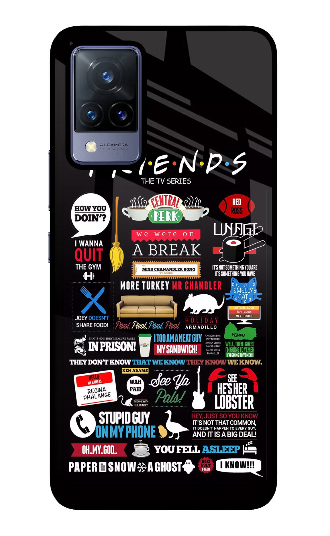 FRIENDS Vivo V21 Glass Case Back Cover by Casekaro