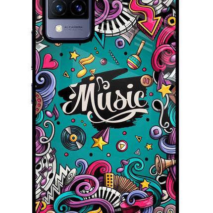 Music Graffiti Vivo V21 Glass Case Back Cover by Casekaro
