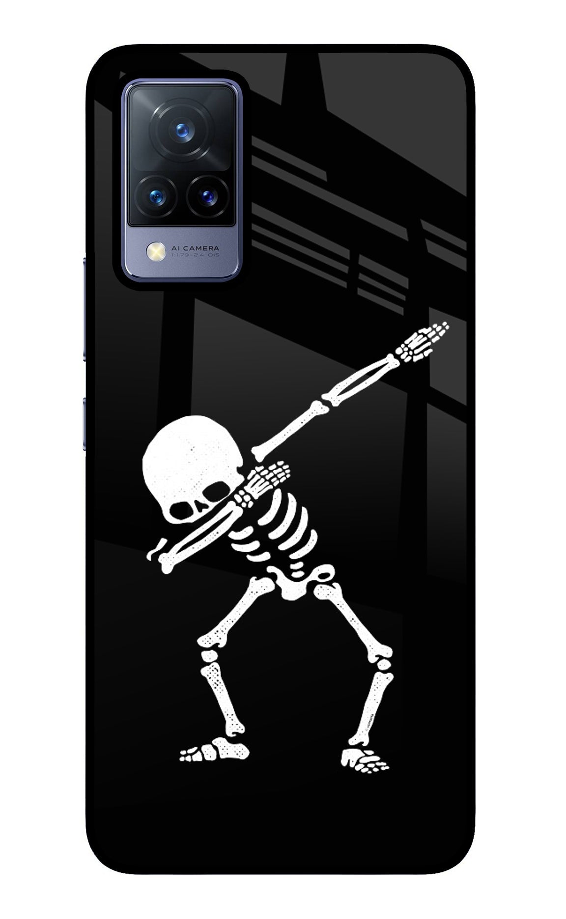 Dabbing Skeleton Art Vivo V21 Glass Case