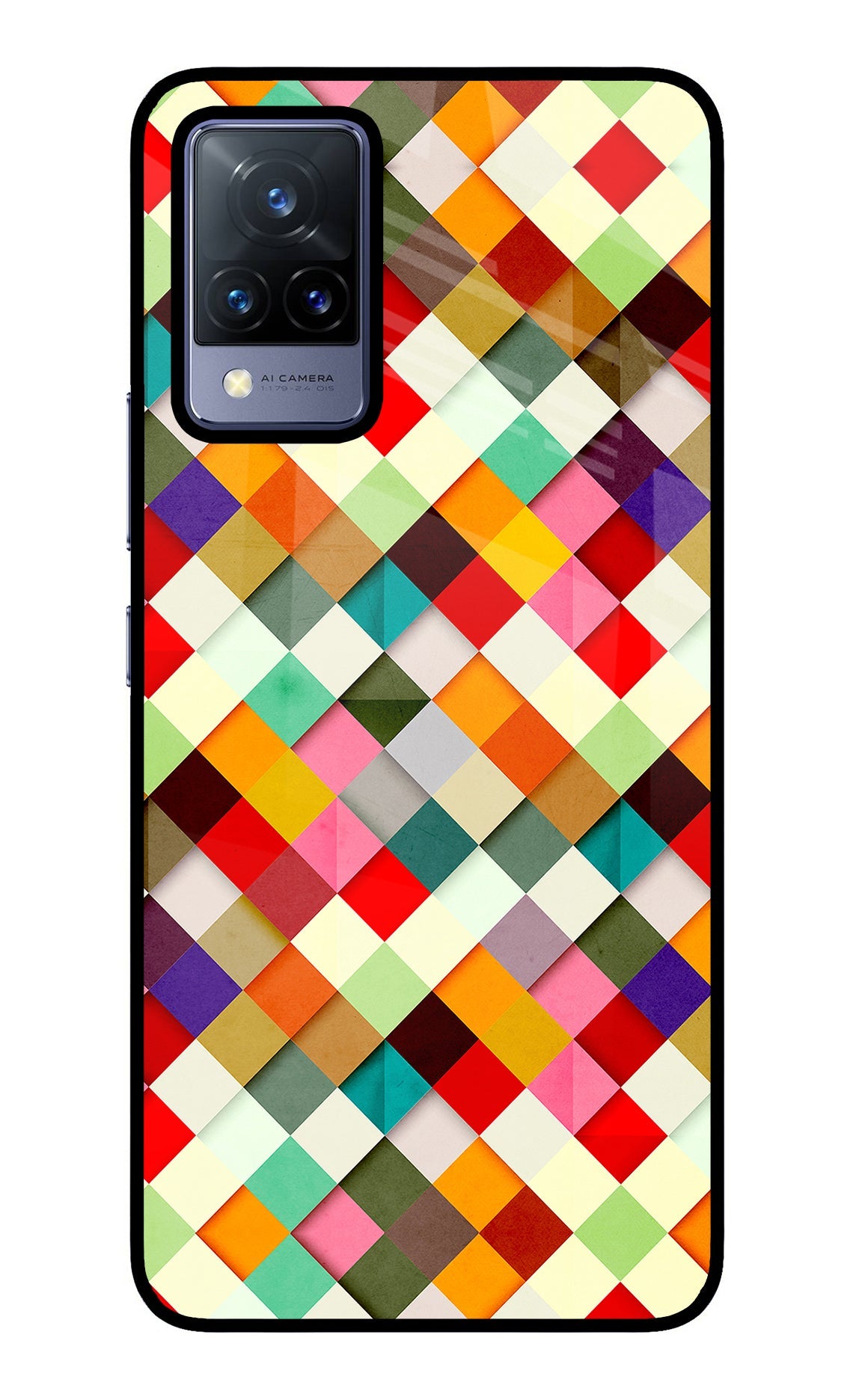 Geometric Abstract Colorful Vivo V21 Glass Case