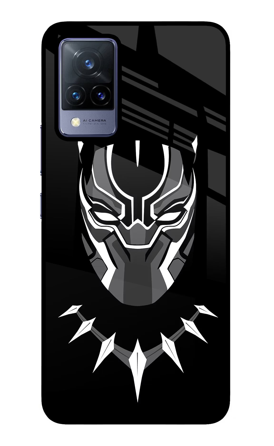 Black Panther Vivo V21 Glass Case Back Cover by Casekaro