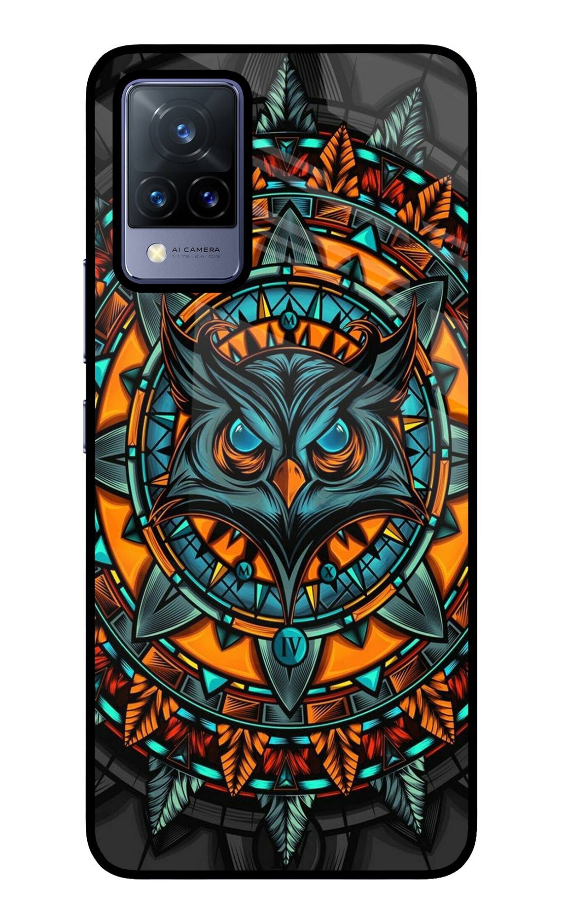 Angry Owl Art Vivo V21 Glass Case