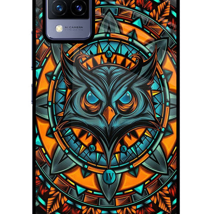 Angry Owl Art Vivo V21 Glass Case Back Cover by Casekaro