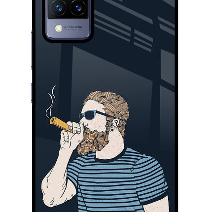 Smoking Vivo V21 Glass Case Back Cover by Casekaro