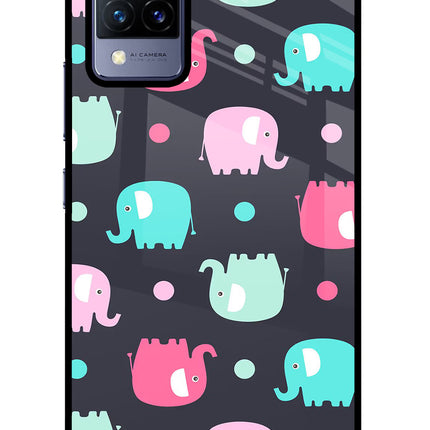 Elephants Vivo V21 Glass Case Back Cover by Casekaro