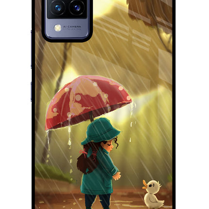 Rainy Day Vivo V21 Glass Case Back Cover by Casekaro