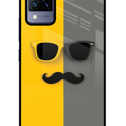 Sunglasses with Mustache Vivo V21 Glass Case Back Cover by Casekaro