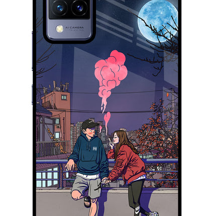 Chilling Couple Vivo V21 Glass Case Back Cover by Casekaro
