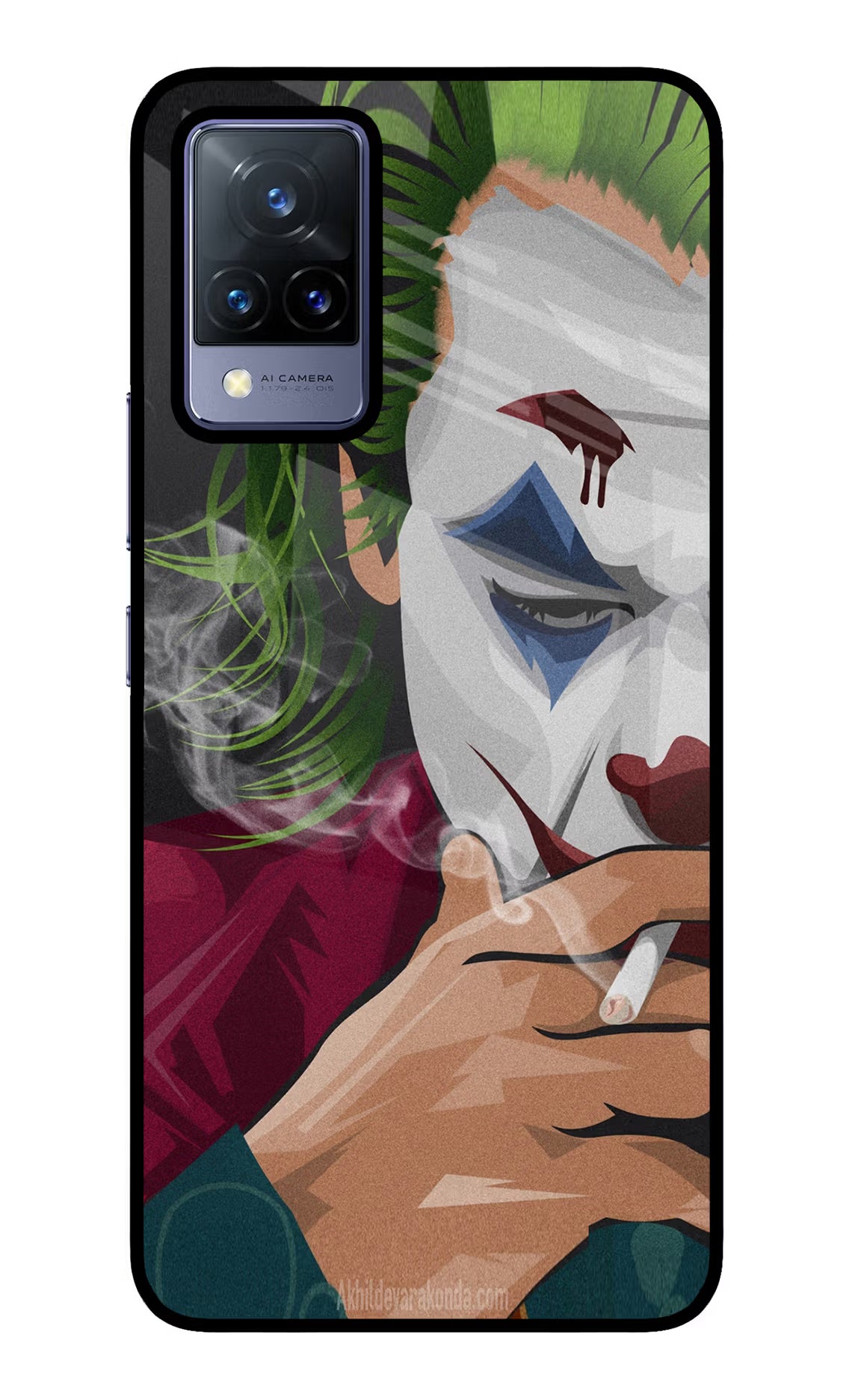 Joker Smoking Vivo V21 Glass Case Back Cover by Casekaro