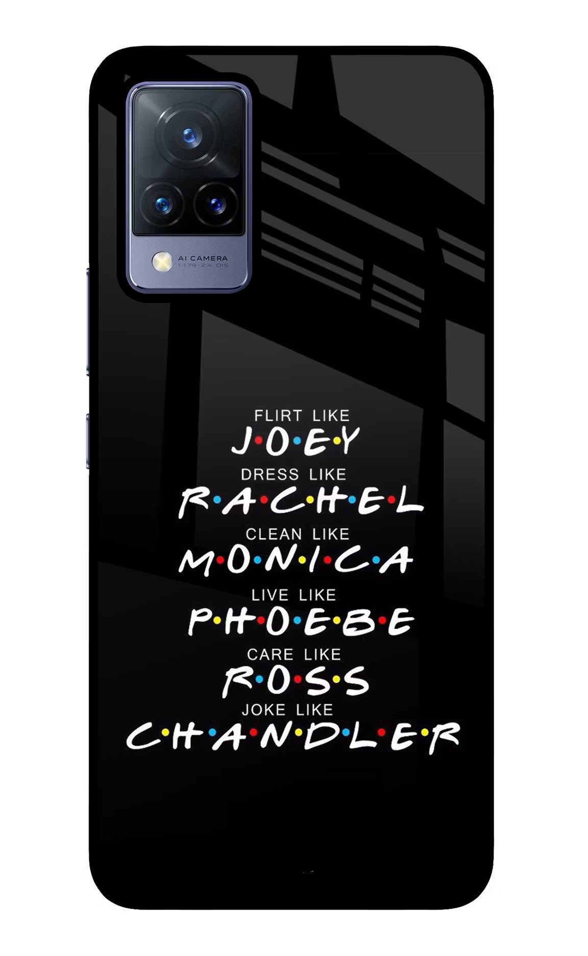 FRIENDS Character Vivo V21 Glass Case Back Cover by Casekaro