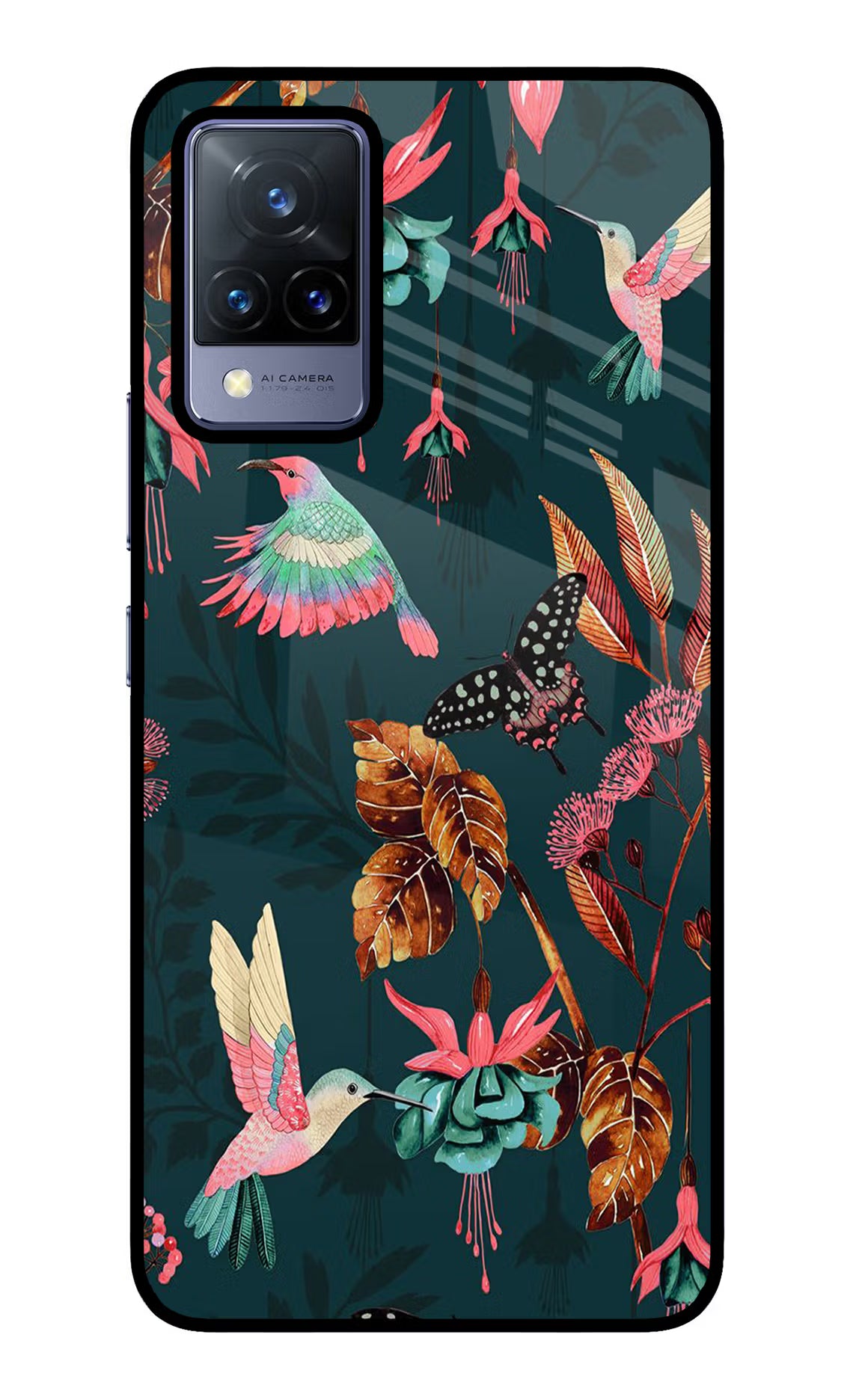 Birds Vivo V21 Glass Case Back Cover by Casekaro