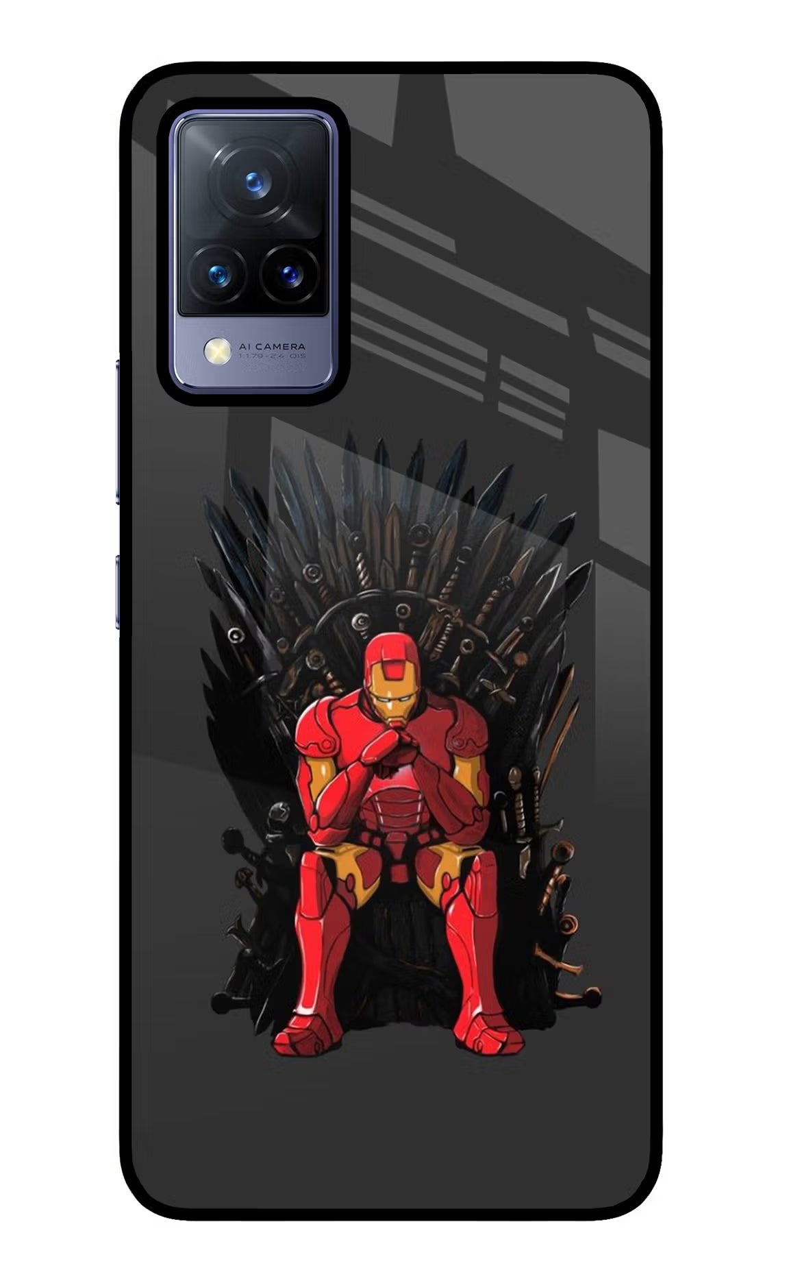 Ironman Throne Vivo V21 Glass Case Back Cover by Casekaro