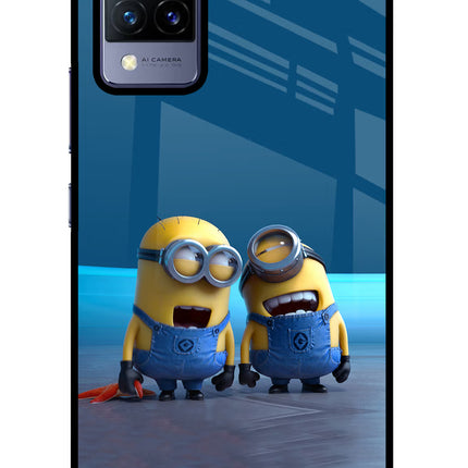 Minion Laughing Vivo V21 Glass Case Back Cover by Casekaro