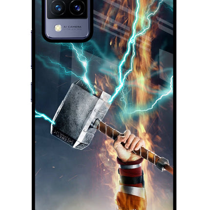 Thor Hammer Mjolnir Vivo V21 Glass Case Back Cover by Casekaro