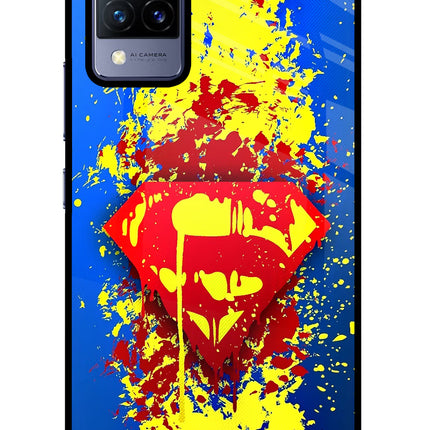 Superman logo Vivo V21 Glass Case Back Cover by Casekaro