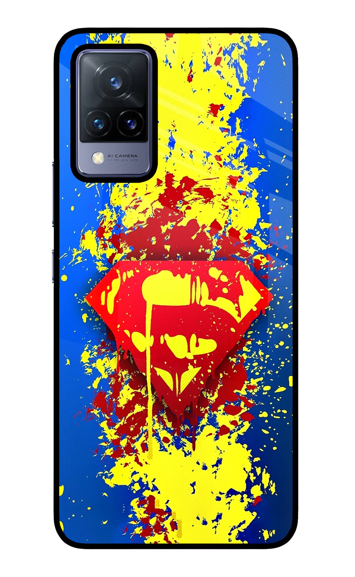 Superman logo Vivo V21 Glass Case Back Cover by Casekaro