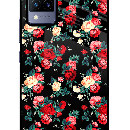 Rose Pattern Vivo V21 Glass Case Back Cover by Casekaro