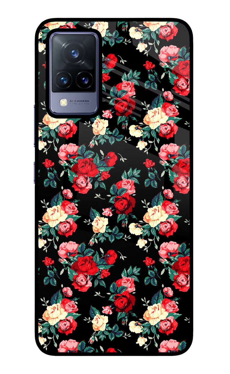 Rose Pattern Vivo V21 Back Cover, Glass case