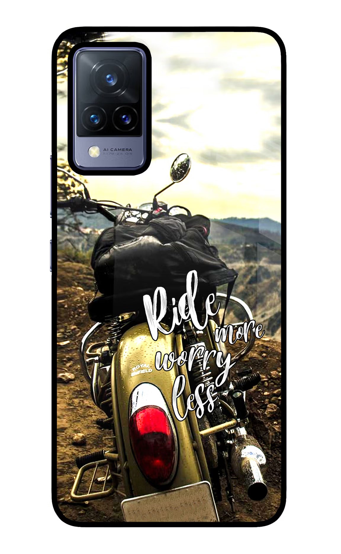 Ride More Worry Less Vivo V21 Glass Case Back Cover by Casekaro