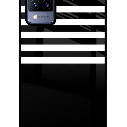 Black and White Print Vivo V21 Glass Case Back Cover by Casekaro