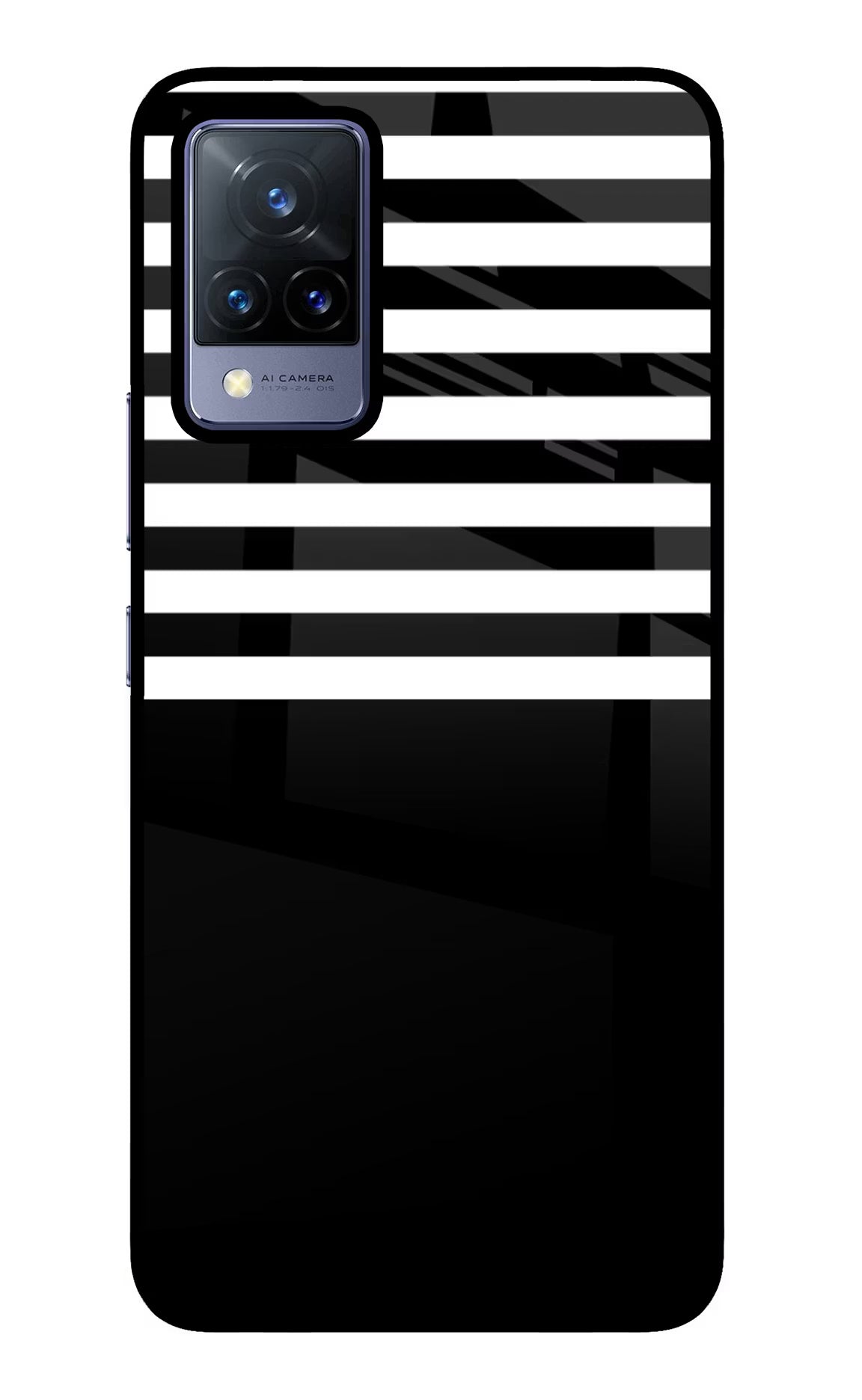 Black and White Print Vivo V21 Glass Case Back Cover by Casekaro