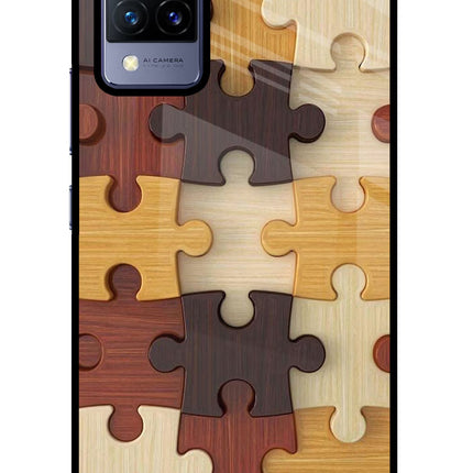 Wooden Puzzle Vivo V21 Glass Case Back Cover by Casekaro
