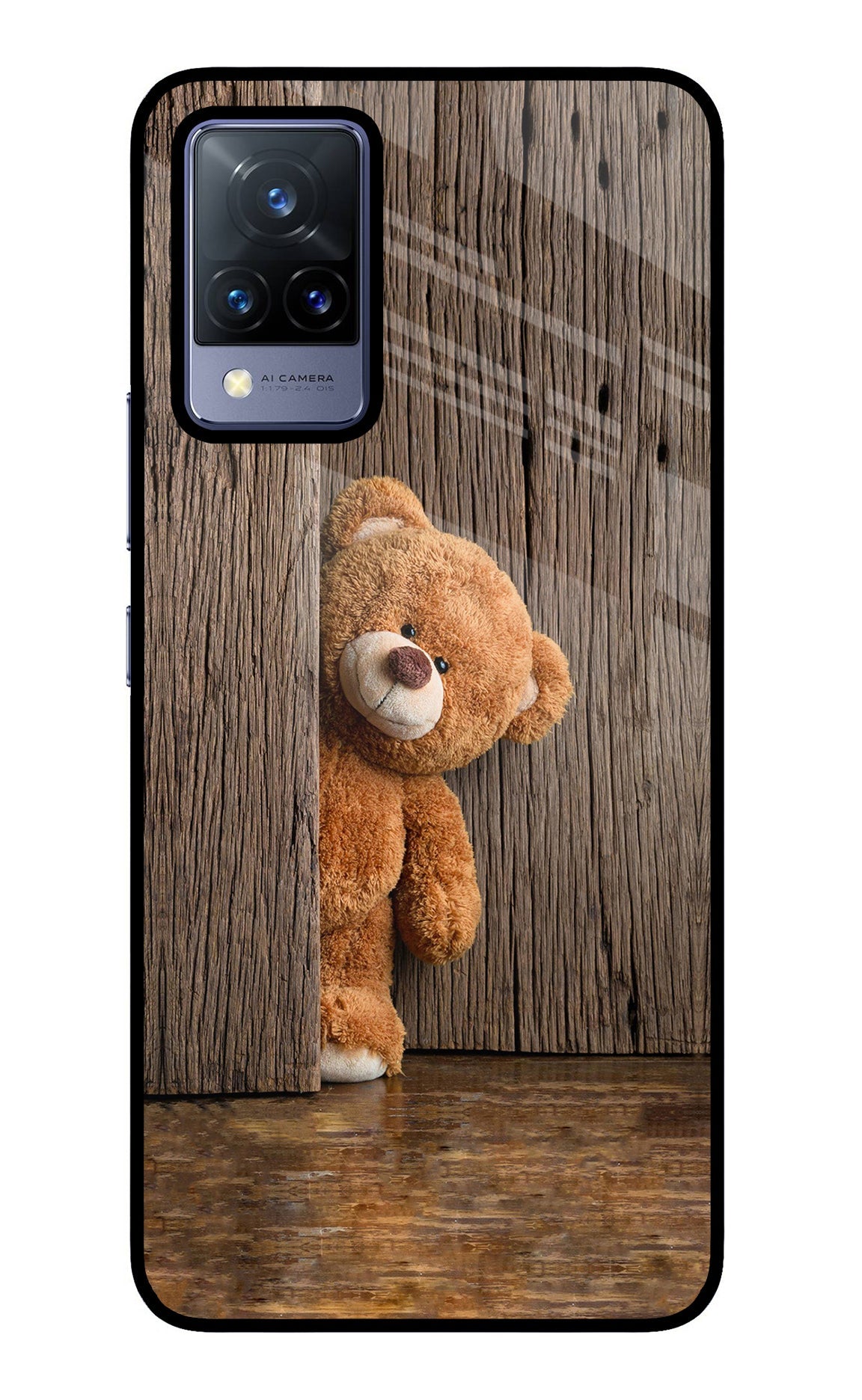 Teddy Wooden Vivo V21 Glass Case