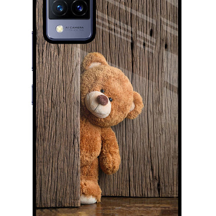 Teddy Wooden Vivo V21 Glass Case Back Cover by Casekaro