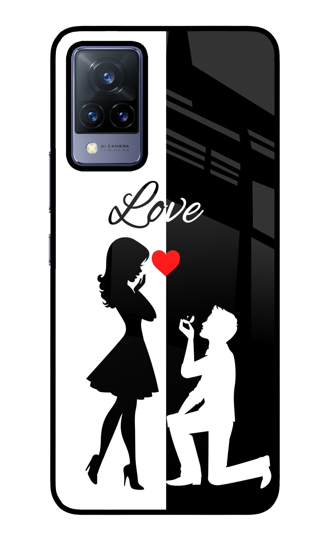 Love Propose Black And White Vivo V21 Glass Case