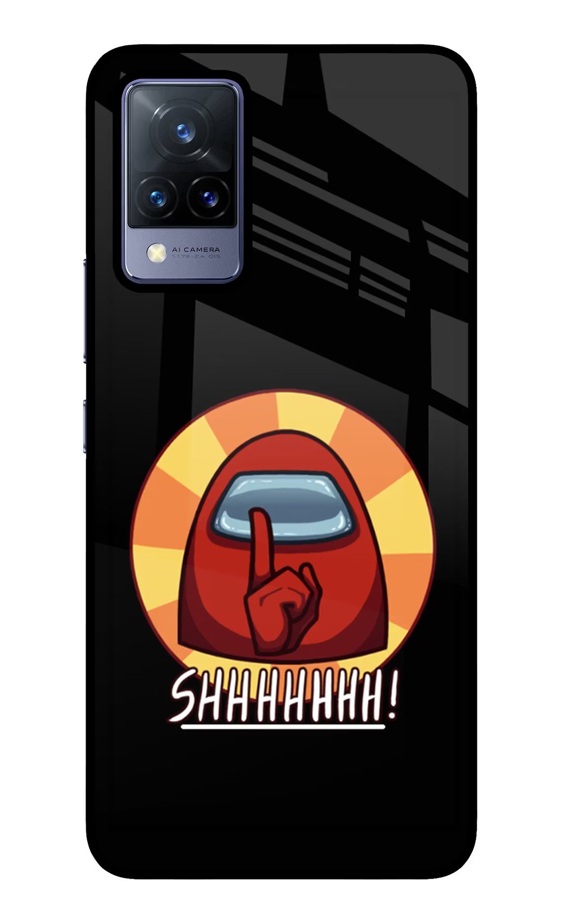 Among Us Shhh! Vivo V21 Glass Case Back Cover by Casekaro