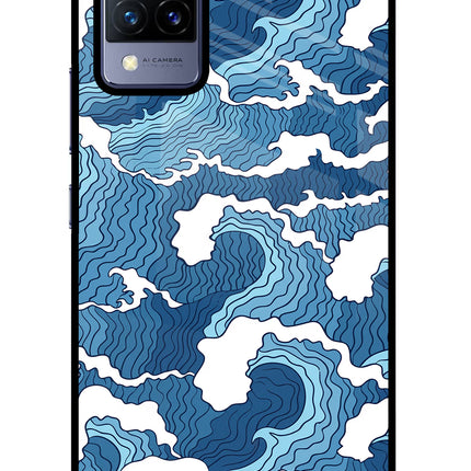 Blue Waves Vivo V21 Glass Case Back Cover by Casekaro