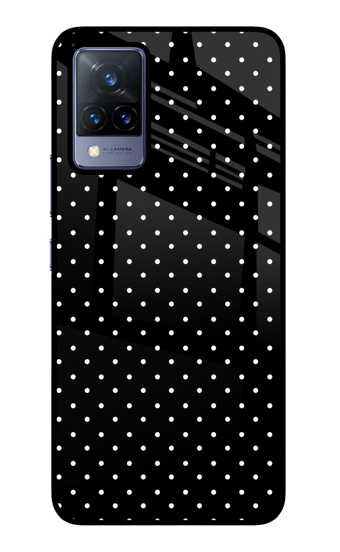 White Dots Vivo V21 Glass Case Back Cover by Casekaro