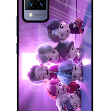 BTS Chibi Vivo V21 Glass Case Back Cover by Casekaro