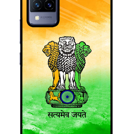 Satyamev Jayate Flag Vivo V21 Glass Case Back Cover by Casekaro