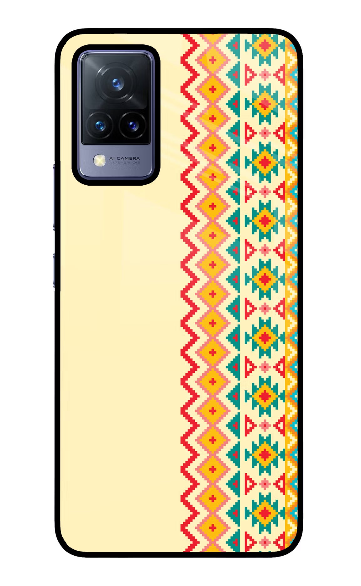 Ethnic Seamless Vivo V21 Glass Case Back Cover by Casekaro
