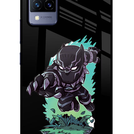 Black Panther Vivo V21 Glass Case Back Cover by Casekaro