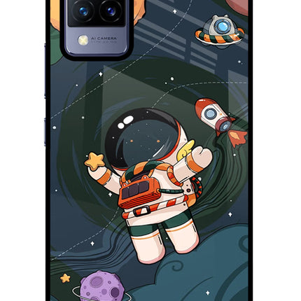 Cartoon Astronaut Vivo V21 Glass Case