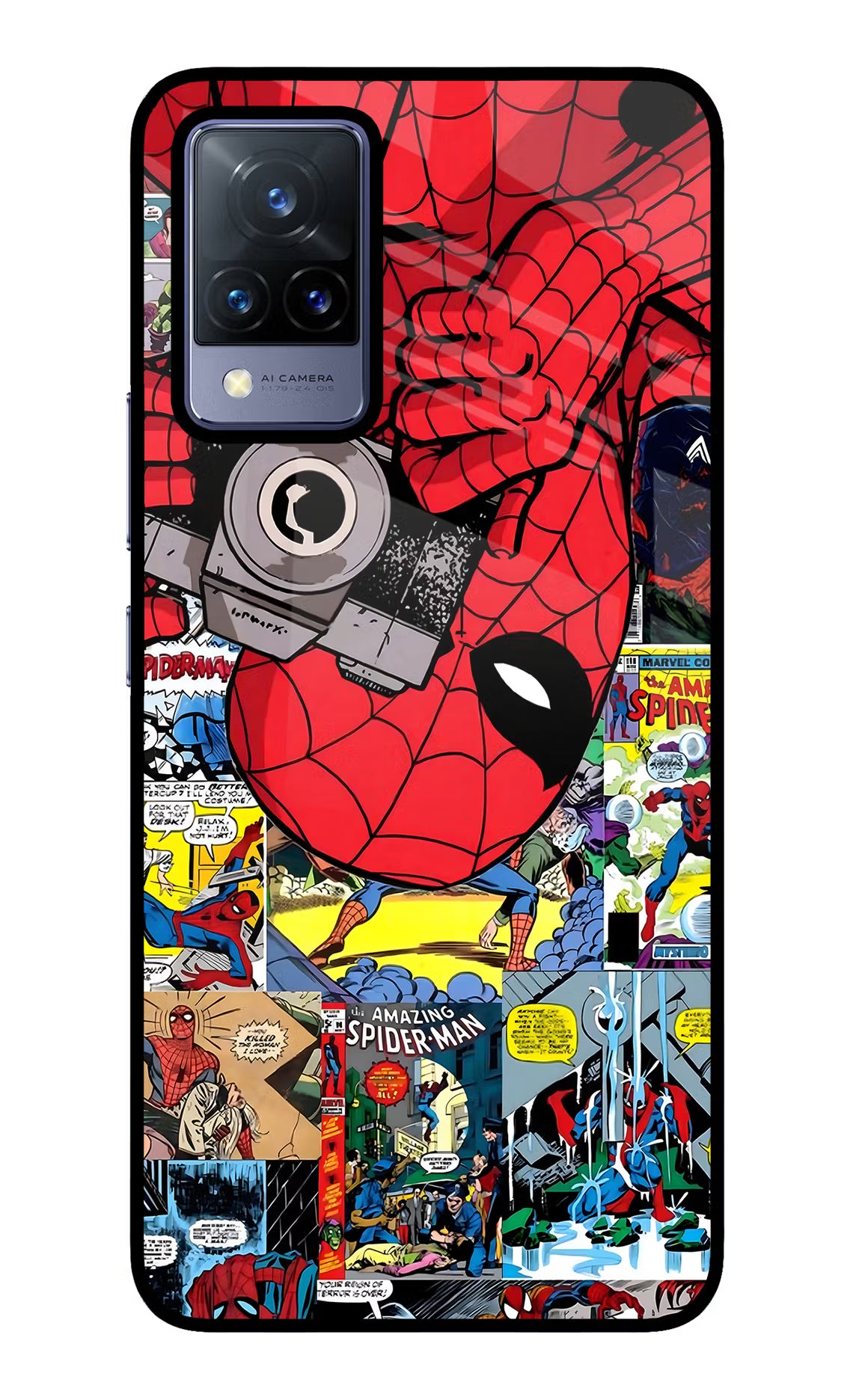 Spider Man Vivo V21 Glass Case Back Cover by Casekaro
