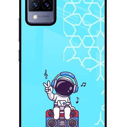 Cute Astronaut Chilling Vivo V21 Glass Case Back Cover by Casekaro