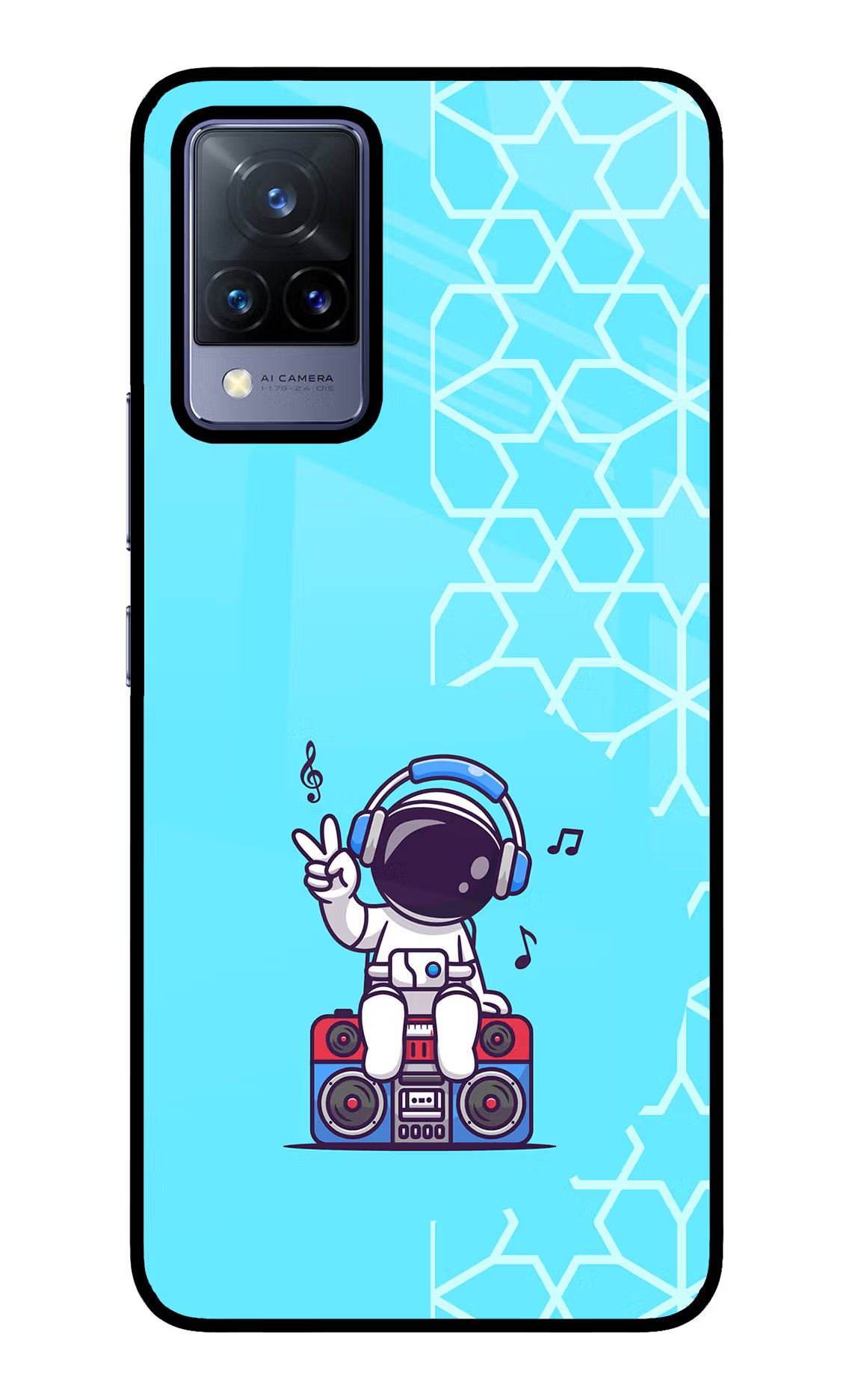 Cute Astronaut Chilling Vivo V21 Glass Case Back Cover by Casekaro